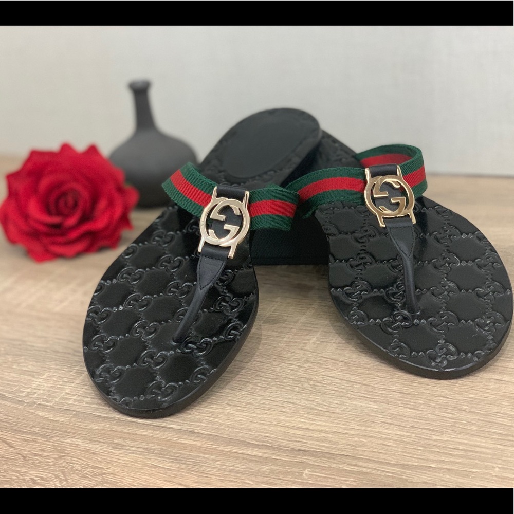 Gucci GG Web Thong Sandals